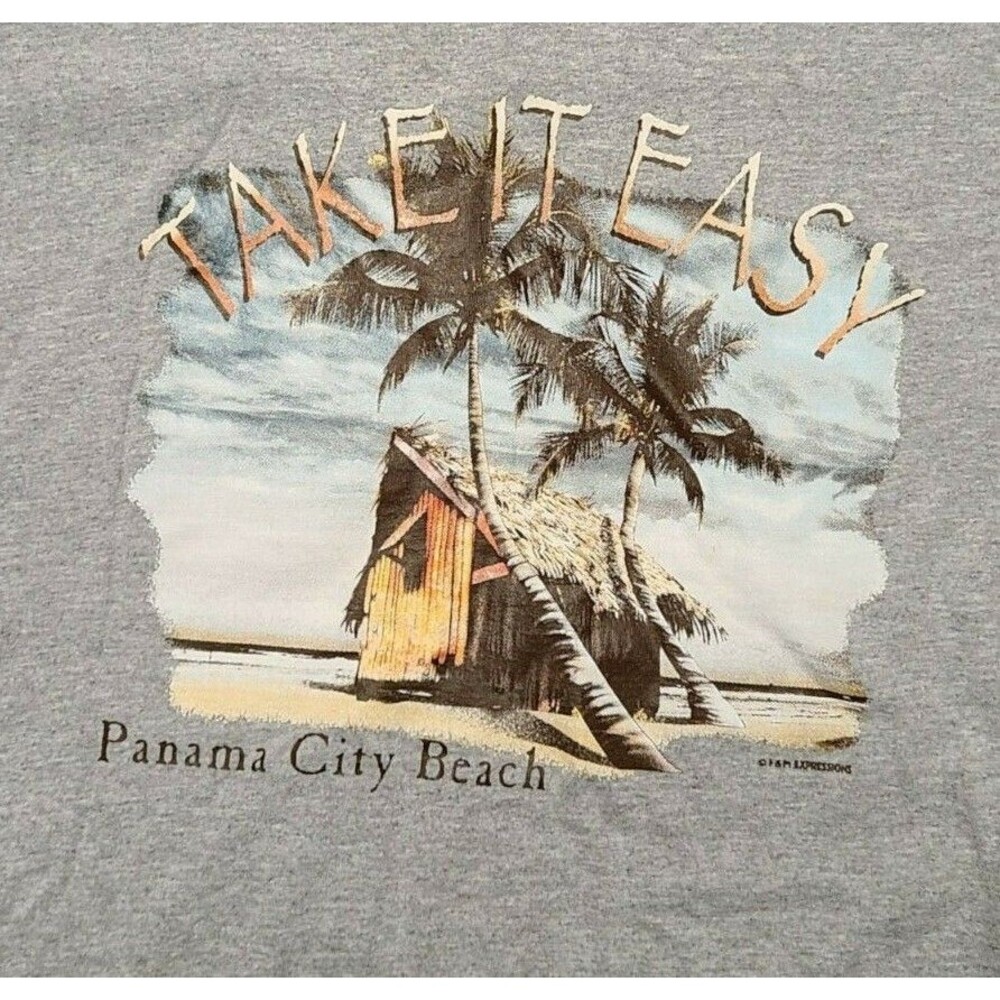 Panama City Beach Graphic T-Shirt Men's Size 3XL Gildan Heavy Cotton Palm Trees